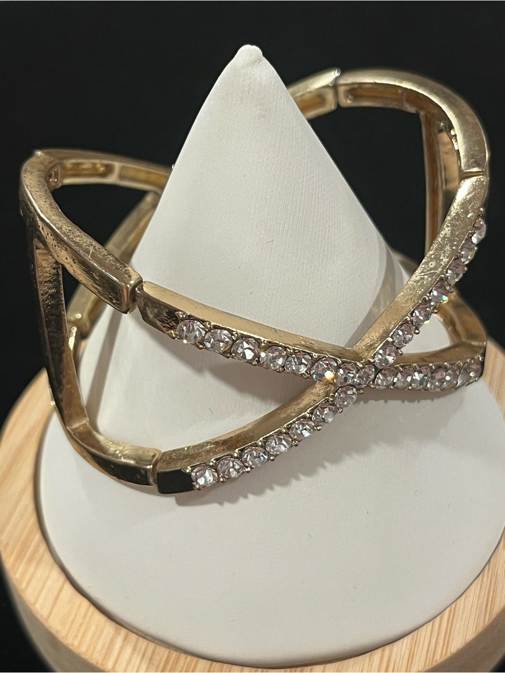 Vintage Gold Crystal Crossover Bangle Bracelet